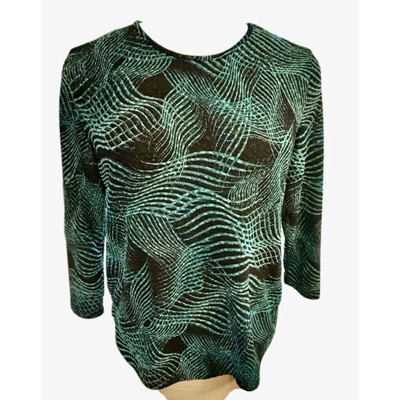 TanJay Shimner Top Sz. M Spatkly Geometric Pattern Stretchy 3/4 Sleeves Party - Picture 1 of 6
